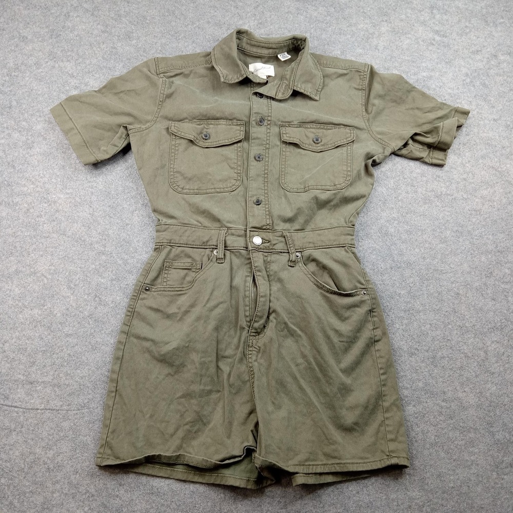 Universal Thread Romper Womens 2 Green Short Sleeve Utility Button One Piece